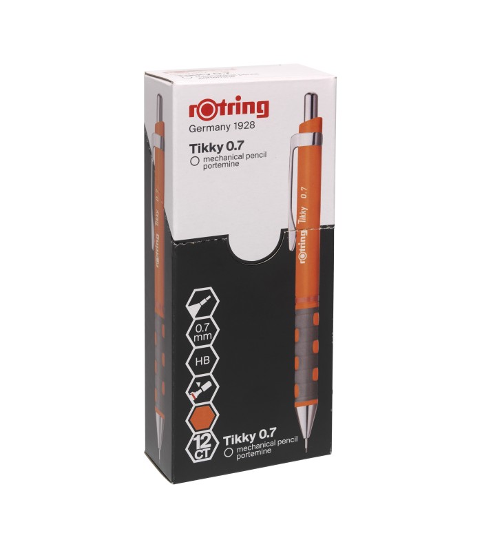 rOtring Tikky Mechanical Pencils | HB 0.7 mm Lead | Neon Orange | Box of 12