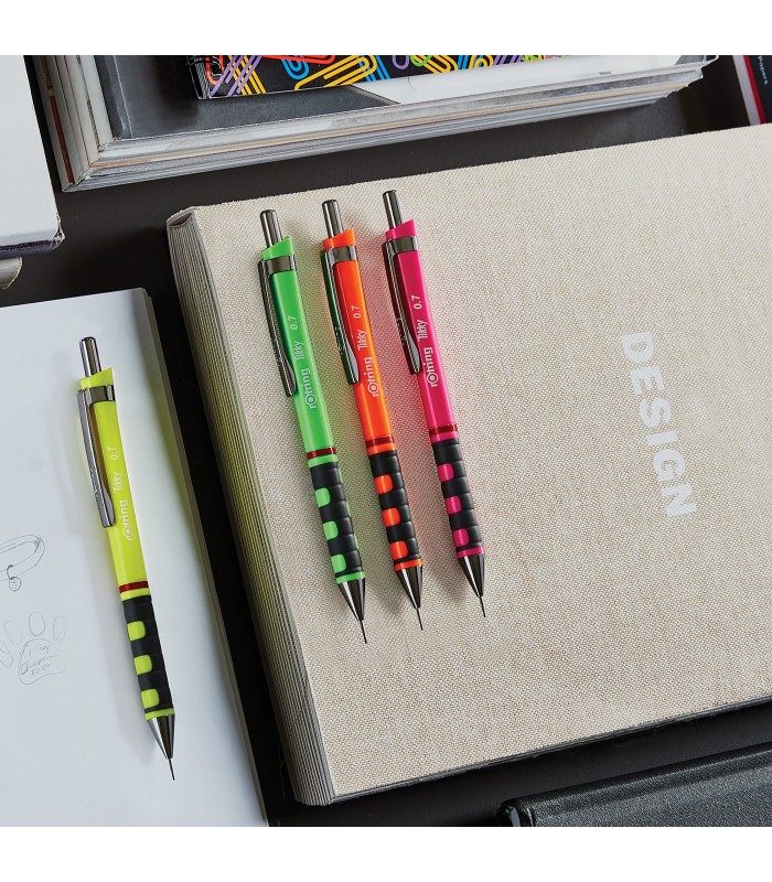rOtring Tikky Mechanical Pencils | HB 0.7 mm Lead | Neon Orange | Box of 12