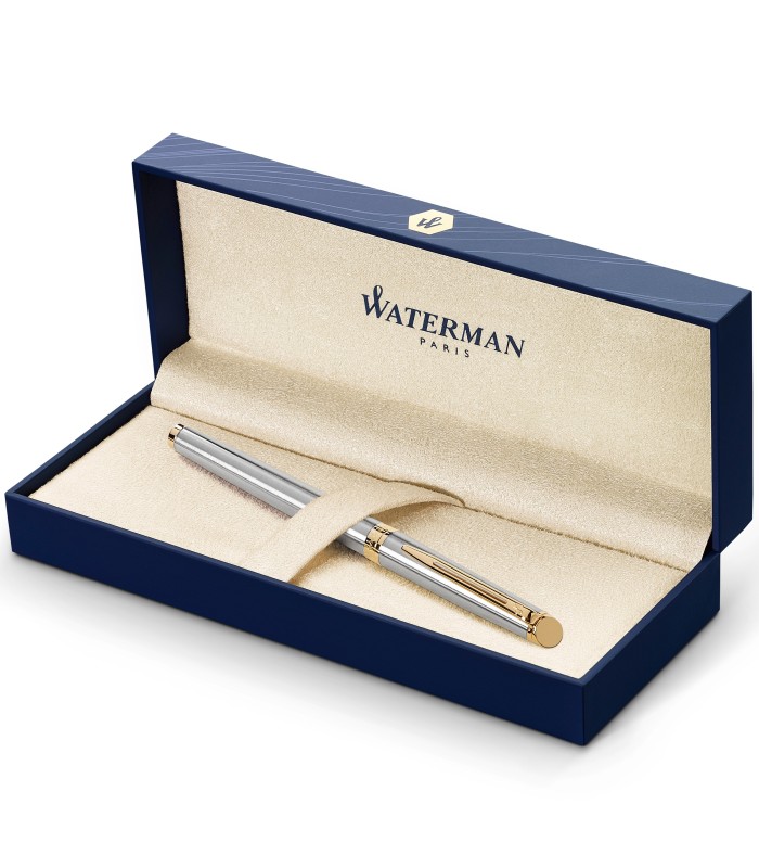 Waterman Hémisphère Fountain Pen | Stainless Steel with 23k Gold Trim | Fine Nib | Blue Ink | Gift Box