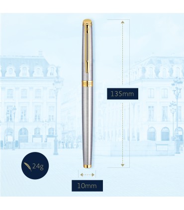 Waterman Hémisphère Fountain Pen | Stainless Steel with 23k Gold Trim | Fine Nib | Blue Ink | Gift Box
