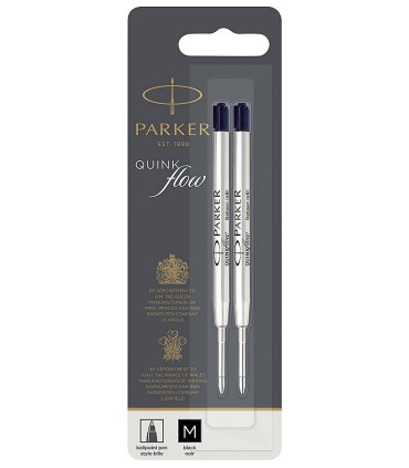 Quinkflow Refill for PARKER Ballpoint Pen - Black medium Point - Blister x 2