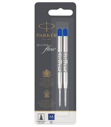 Quinkflow Refill for PARKER Ballpoint Pen - Blue medium Point - Blister x 2