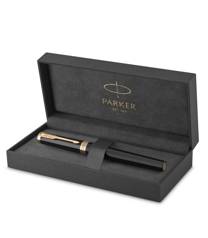 Parker Ingenuity Rollerball Pen | Core Collection | Black with Gold Trim | Fine Point with Black Ink | Gift Box