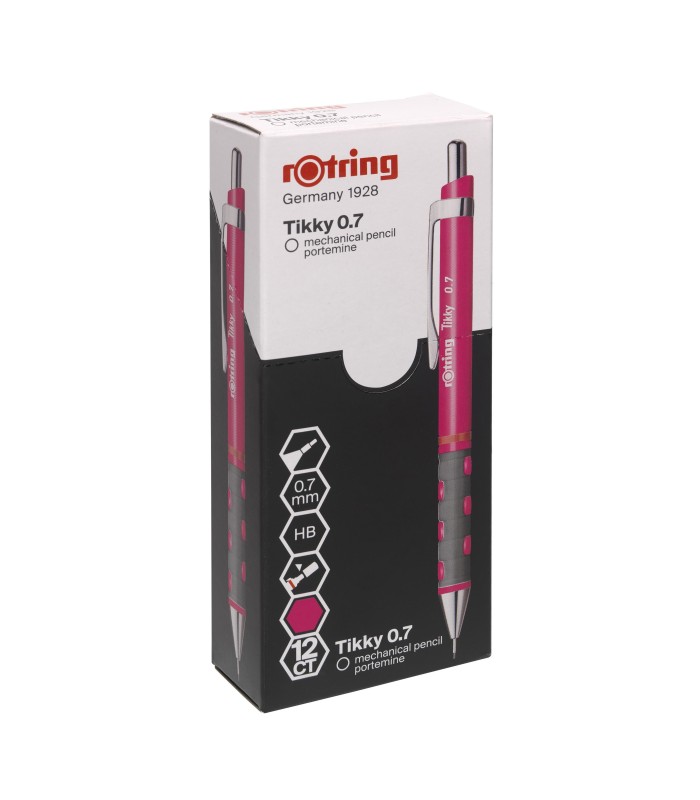 rOtring Tikky Mechanical Pencils | HB 0.7 mm Lead | Neon Pink | Box of 12