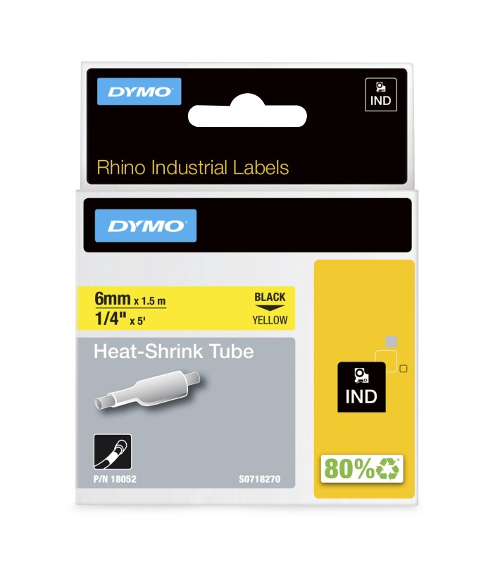 DYMO Rhino Industrial Heat-Shrink Cable Label Tubes | 6 mm x 1.5 m | Black on Yellow | for Rhino Label Makers