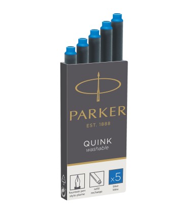 5 Quink Cartridge for PARKER Fountain Pen, Washable Blue ink - Long