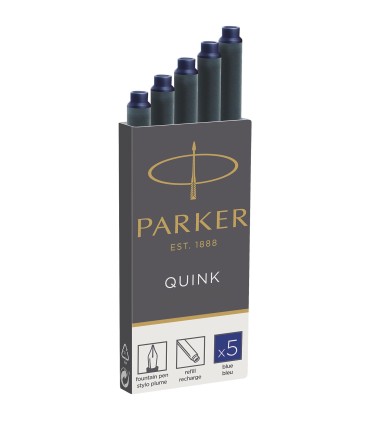 5 Quink Cartridge for PARKER Fountain Pen, Blue ink - Long