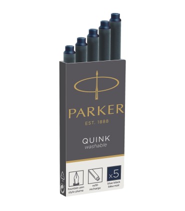 5 Quink Cartridge for PARKER Fountain Pen, Blue/Black ink - Long