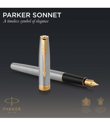 Parker Sonnet Fountain Pen | Stainless Steel with Gold Trim | Fine Nib | Gift Box