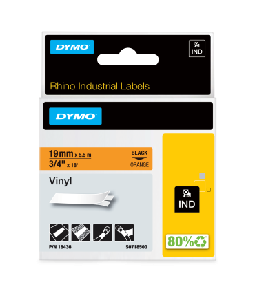 DYMO Rhino Industrial Vinyl Labels | 19 mm x 5.5 m | Black Print on Orange | Self-Adhesive | for Rhino & LabelManager Label Make