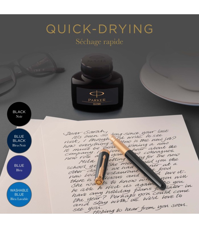 Parker Fountain Pen Ink Bottle | Blue QUINK Ink | 57 ml Fountain Pen Refill