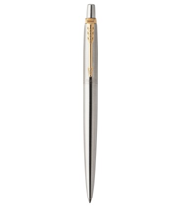 PARKER Jotter Ballpoint Pen, Stainless steel, Gold trims, medium Point, Blue ink Refill