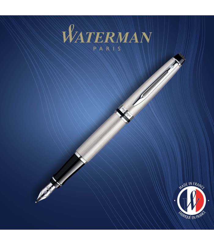 Waterman Expert Fountain Pen | Stainless Steel with Chrome Trim | Medium Nib | Gift Box