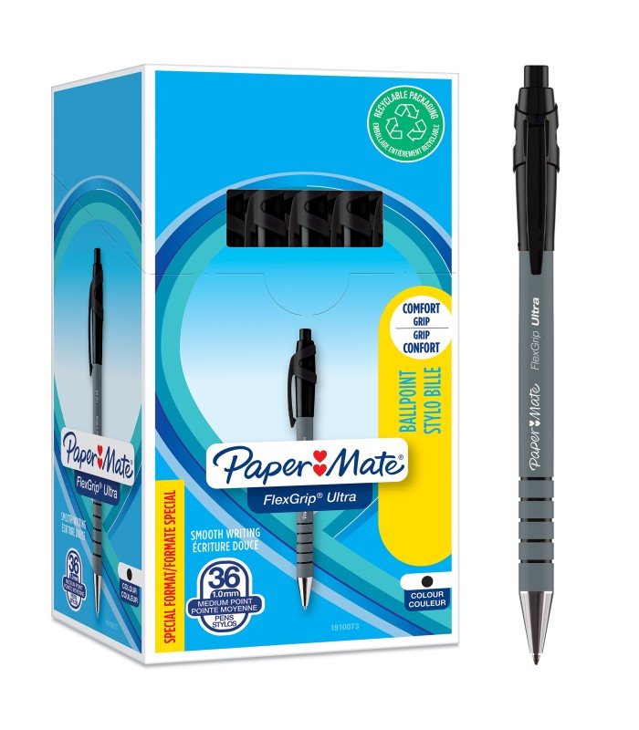 Paper Mate Flexgrip Ultra Retractable Ballpoint Pens | Medium Point (1.0mm) | Black Ink | 36 Count