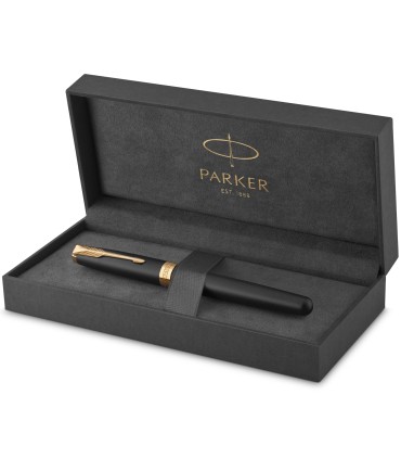 Parker Sonnet Rollerball Pen | Matte Black Lacquer with Gold Trim | Fine Point Black Ink | Gift Box