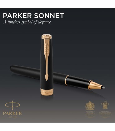 Parker Sonnet Rollerball Pen | Matte Black Lacquer with Gold Trim | Fine Point Black Ink | Gift Box