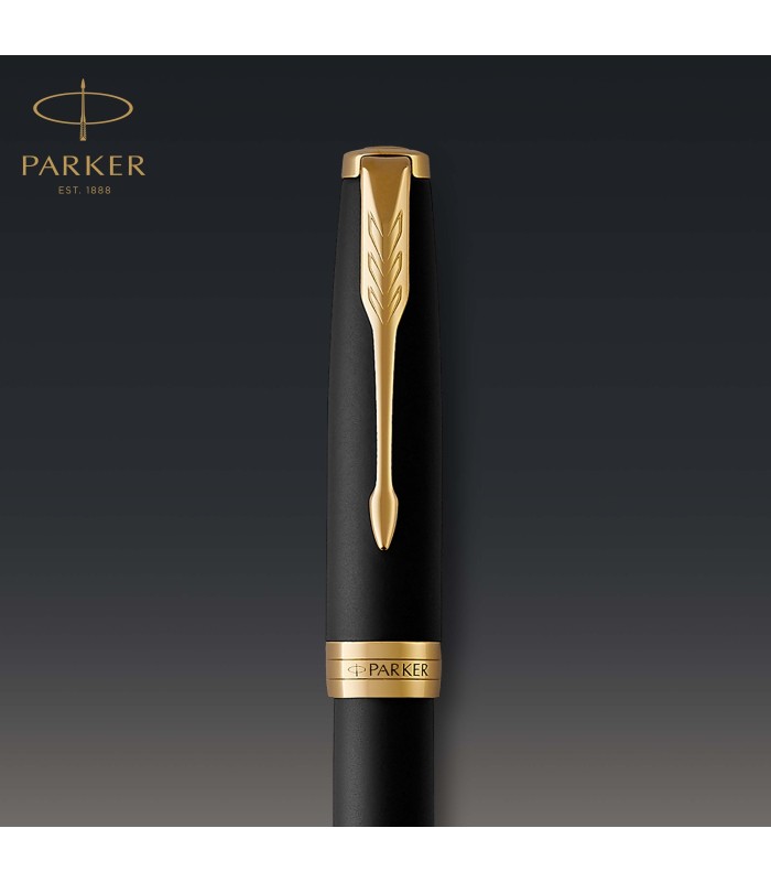 Parker Sonnet Rollerball Pen | Matte Black Lacquer with Gold Trim | Fine Point Black Ink | Gift Box