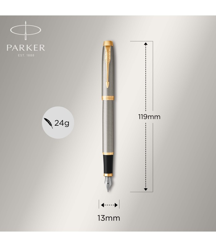 Parker IM Fountain Pen | Brushed Metal | Fine Nib with Blue Ink Refill | Gift Box