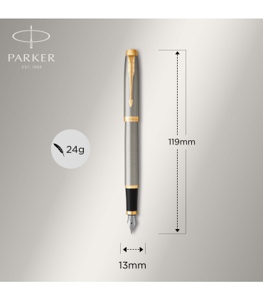 Parker IM Fountain Pen | Brushed Metal | Fine Nib with Blue Ink Refill | Gift Box