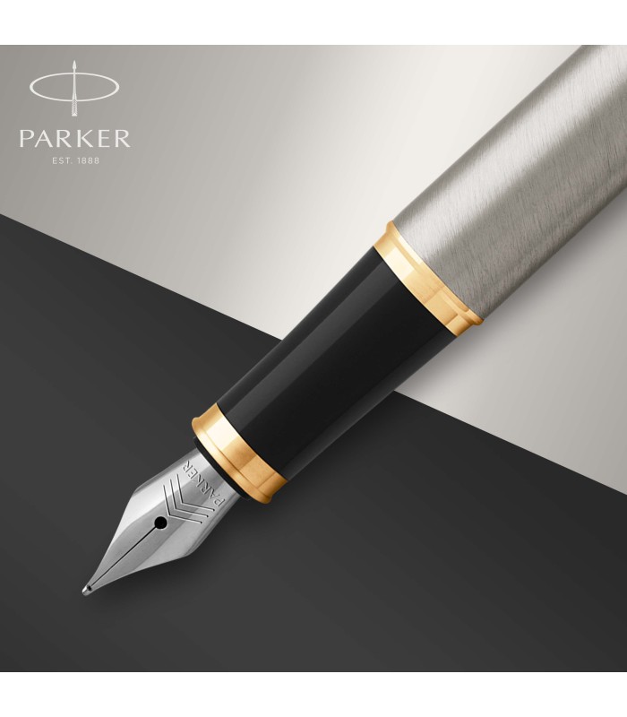 Parker IM Fountain Pen | Brushed Metal | Fine Nib with Blue Ink Refill | Gift Box