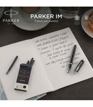 Parker IM Fountain Pen | Brushed Metal | Fine Nib with Blue Ink Refill | Gift Box