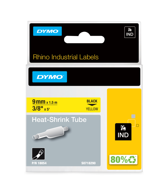 DYMO Rhino Industrial Heat-Shrink Cable Label Tubes | 9 mm x 1.5 m | Black on Yellow | for DYMO Rhino Label Makers