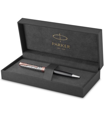 PARKER Sonnet Ballpoint Pen | Premium Metal and Grey Satin Finish with Rose Gold Trim | Medium Point with Black Ink Refill | Gif