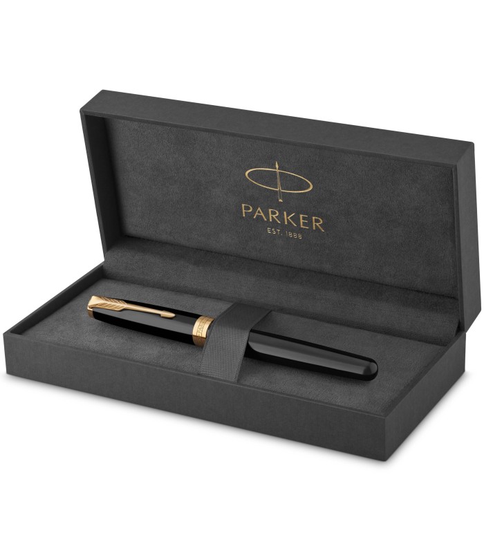 Parker Sonnet Fountain Pen | Black Lacquer with Gold Trim | Fine Nib | Gift Box