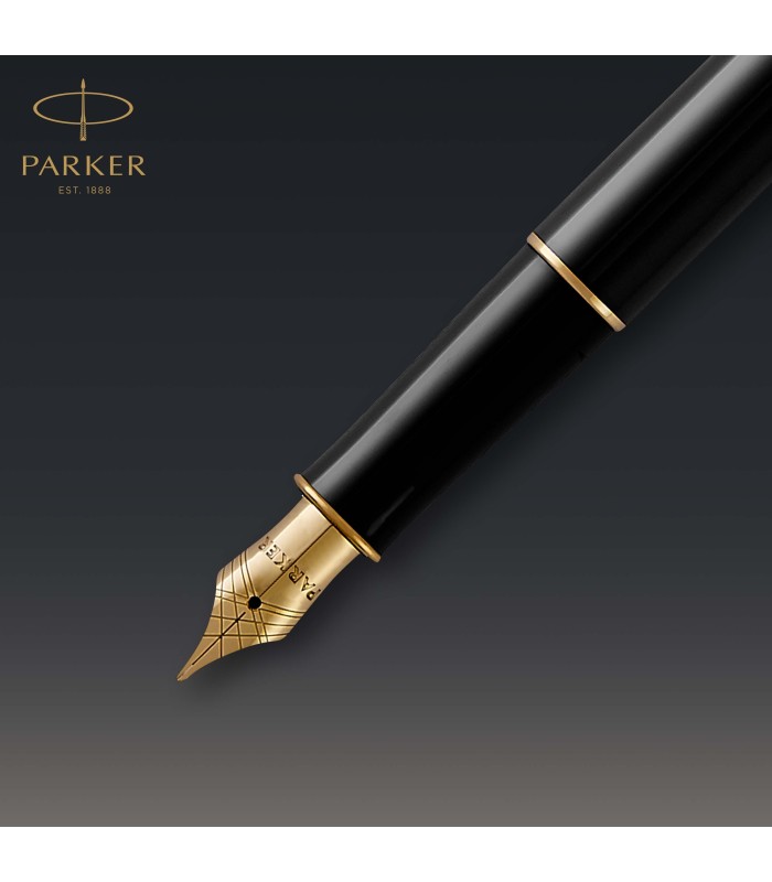 Parker Sonnet Fountain Pen | Black Lacquer with Gold Trim | Fine Nib | Gift Box