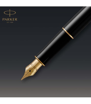 Parker Sonnet Fountain Pen | Black Lacquer with Gold Trim | Fine Nib | Gift Box