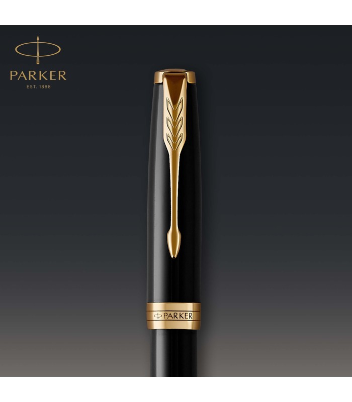 Parker Sonnet Fountain Pen | Black Lacquer with Gold Trim | Fine Nib | Gift Box