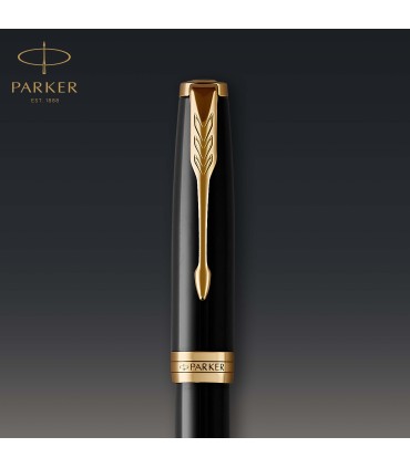 Parker Sonnet Fountain Pen | Black Lacquer with Gold Trim | Fine Nib | Gift Box