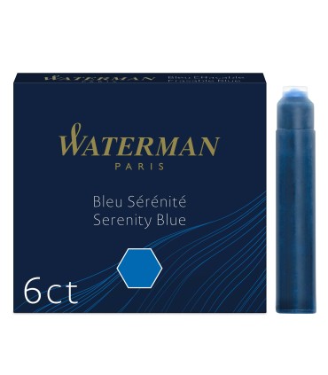 Waterman Fountain Pen Refill Ink Cartridges | Standard International (Short) | Serenity Blue | 6 Count