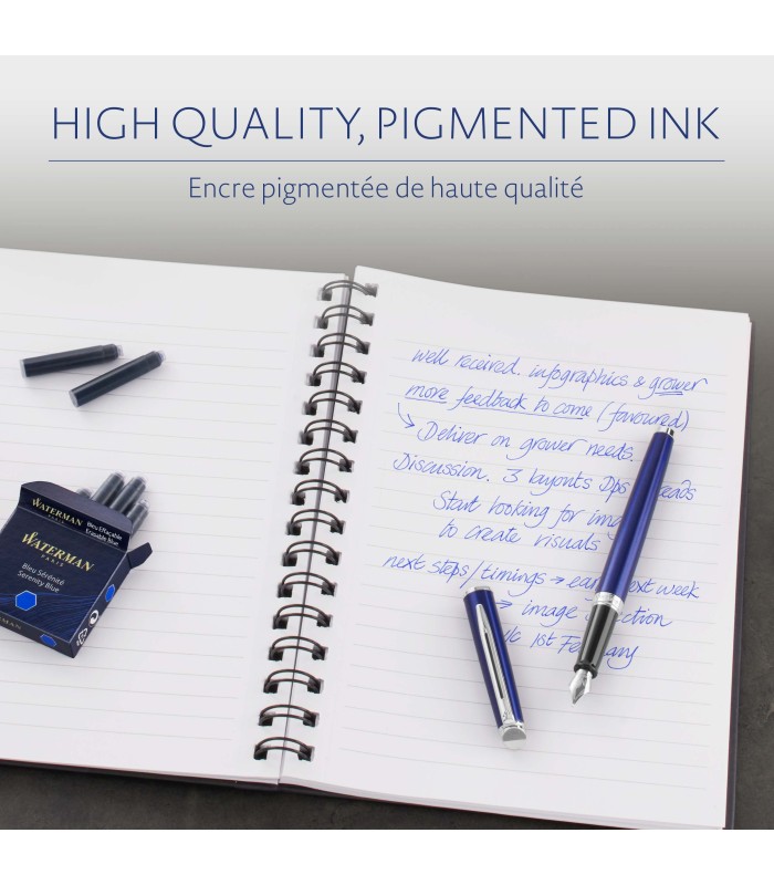 Waterman Fountain Pen Refill Ink Cartridges | Standard International (Short) | Serenity Blue | 6 Count