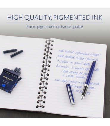 Waterman Fountain Pen Refill Ink Cartridges | Standard International (Short) | Serenity Blue | 6 Count