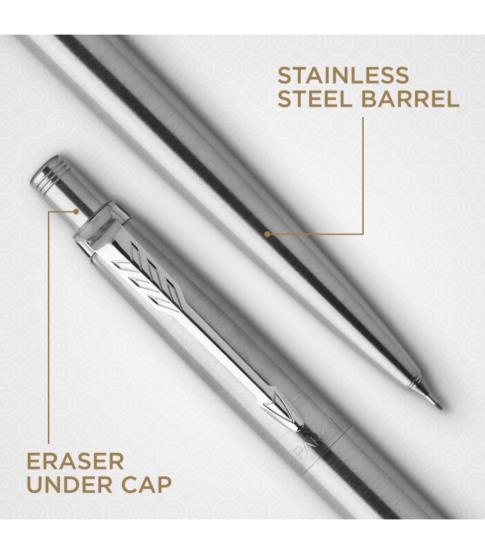 Parker Jotter Duo Gift Set with Ballpoint Pen & Mechanical Pencil (0.5mm) | Stainless Steel with Chrome Trim | Handwriting Pens 