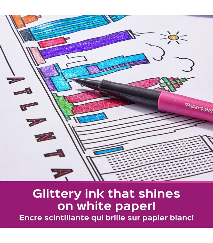 Paper Mate Flair Metallic Felt Tip Pens | Glittery Ink Shines on White Paper | Assorted Colours | Medium Point (0.7mm) | 6 Count