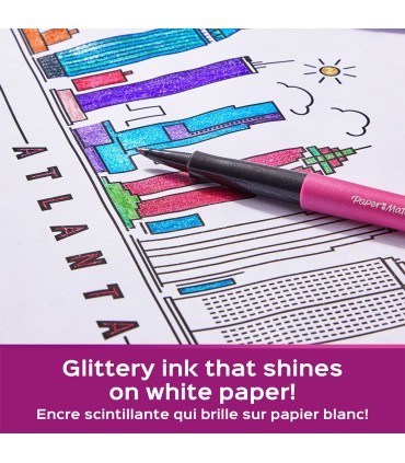 Paper Mate Flair Metallic Felt Tip Pens | Glittery Ink Shines on White Paper | Assorted Colours | Medium Point (0.7mm) | 6 Count