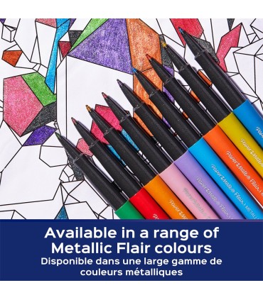 Paper Mate Flair Metallic Felt Tip Pens | Glittery Ink Shines on White Paper | Assorted Colours | Medium Point (0.7mm) | 6 Count