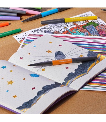Paper Mate Flair Metallic Felt Tip Pens | Glittery Ink Shines on White Paper | Assorted Colours | Medium Point (0.7mm) | 6 Count