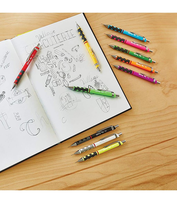 rOtring Tikky Colour-Coded Mechanical Pencils | 1.0 mm | Burgundy Barrel | Box of 12