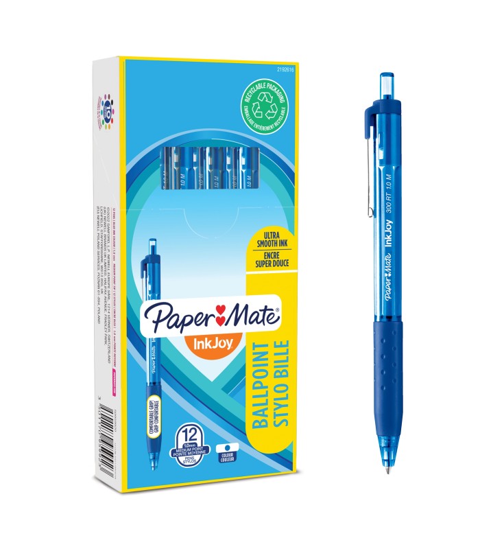 Paper Mate InkJoy 300RT Retractable Ballpoint Pens | Medium Point (1.0 mm) | Blue | 12 Count