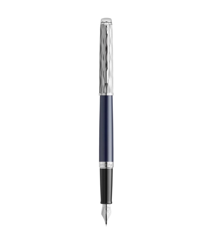 Waterman Hémisphère Stylo plume | Laqué gris métallique et bleu | Capuchon biseauté | Plume fine en acier inoxydable