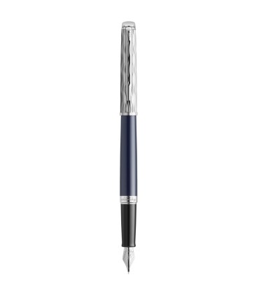 Waterman Hémisphère Stylo plume | Laqué gris métallique et bleu | Capuchon biseauté | Plume fine en acier inoxydable