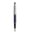 Waterman Expert Stylo plume | Laqué gris métallique et bleu | Capuchon biseauté | Plume fine en acier inoxydable