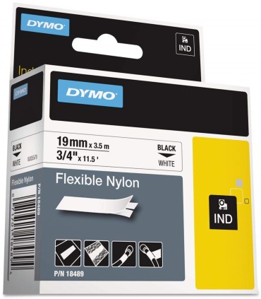 DYMO Rhino Étiquettes industrielles | Nylon flexible | 19 mm x 3,5 m | autocollantes impression en noir sur blanc