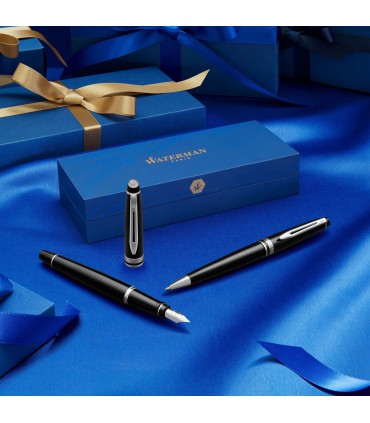 WATERMAN Expert Stylo bille | noir mat | finitions chromés | pointe moyenne | Coffret cadeau