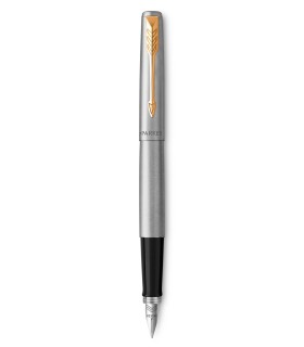 PARKER Jotter stylo plume, acier, Plume moyenne, attributs dorés, Coffret cadeau