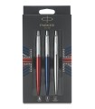 PARKER Jotter "London" Set : Blue Ballpoint Pen + Kensington Red Gel ink Pen 0.7 mm + Stainless steel Mechanical Pencil 0.5 mm