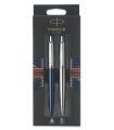 PARKER Jotter London, Blister Duo Discovery : stylo bille bleu royal (Recharge bleu) + stylo bille acier (Recharge gel noire 0,7